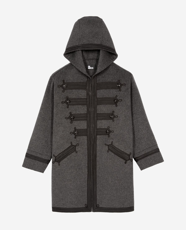 The Kooples MUJER PETROL GREY abrigo largo de lana gris con capucha