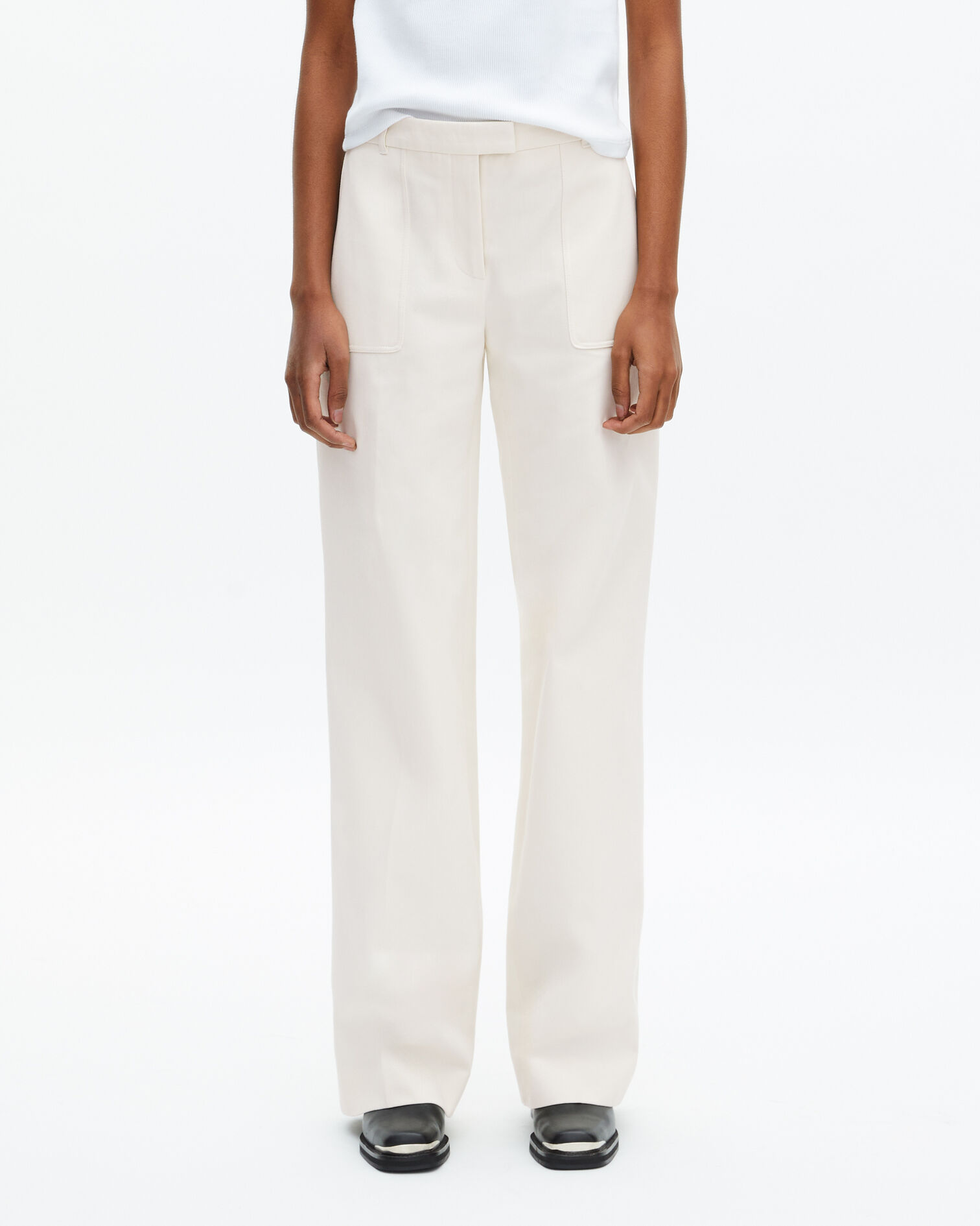 Wide-leg ecru cotton pants, ECRU, hi-res image number null