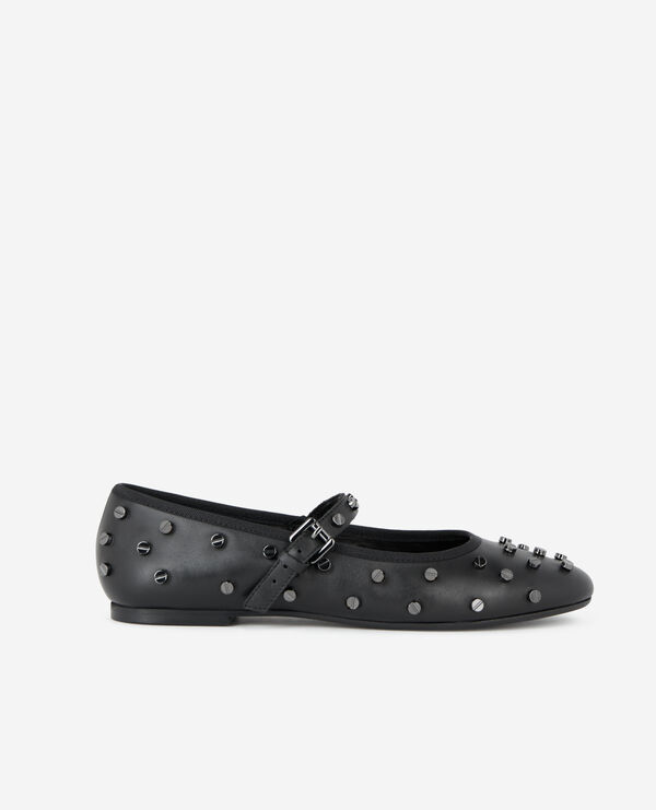 black leather ballerinas with studs