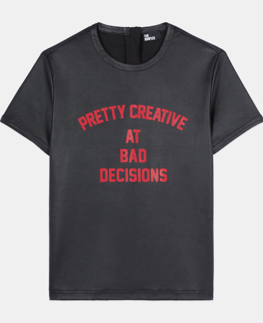 The Kooples F BLACK black leather pretty creative serigraphy t-shirt