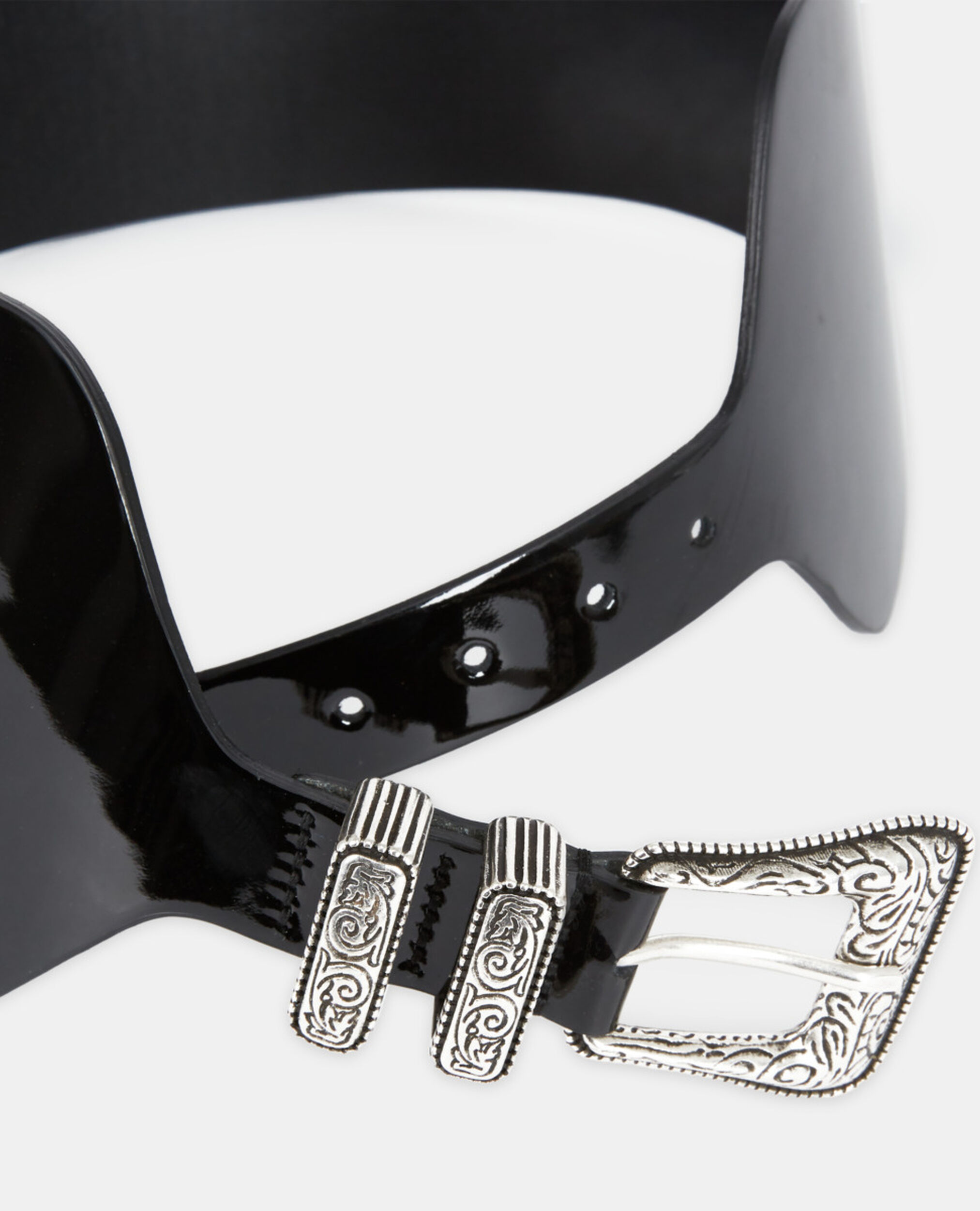 Ceinture large en cuir vinyle noir, BLACK, hi-res image number null