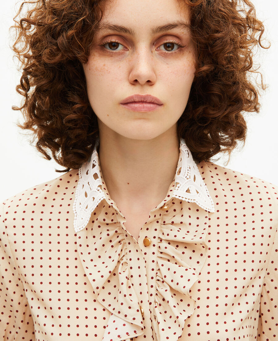 The Kooples F BEIGE / RED short-sleeved beige polka-dot shirt