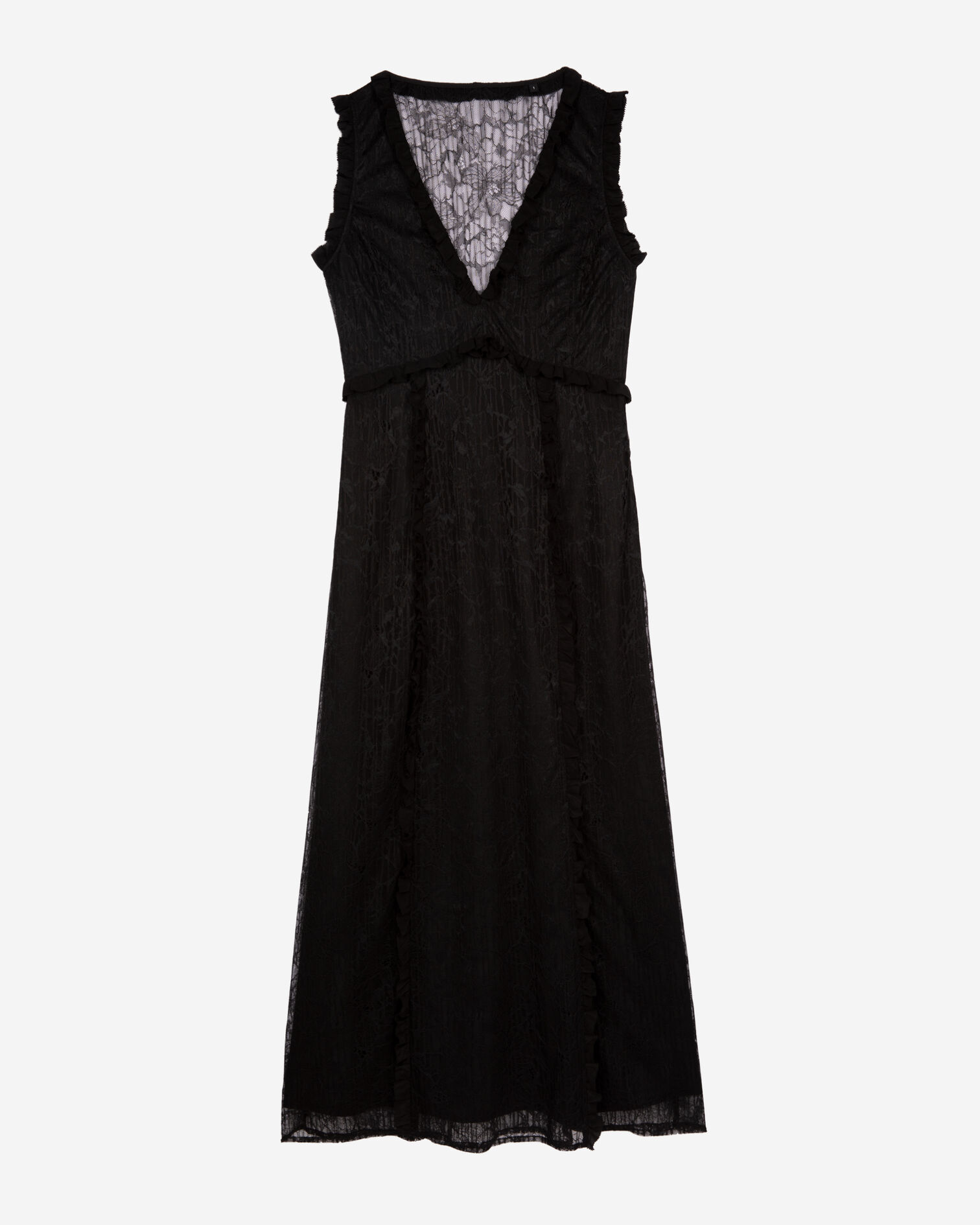 Maxi vestido de encaje negro, BLACK, hi-res image number null
