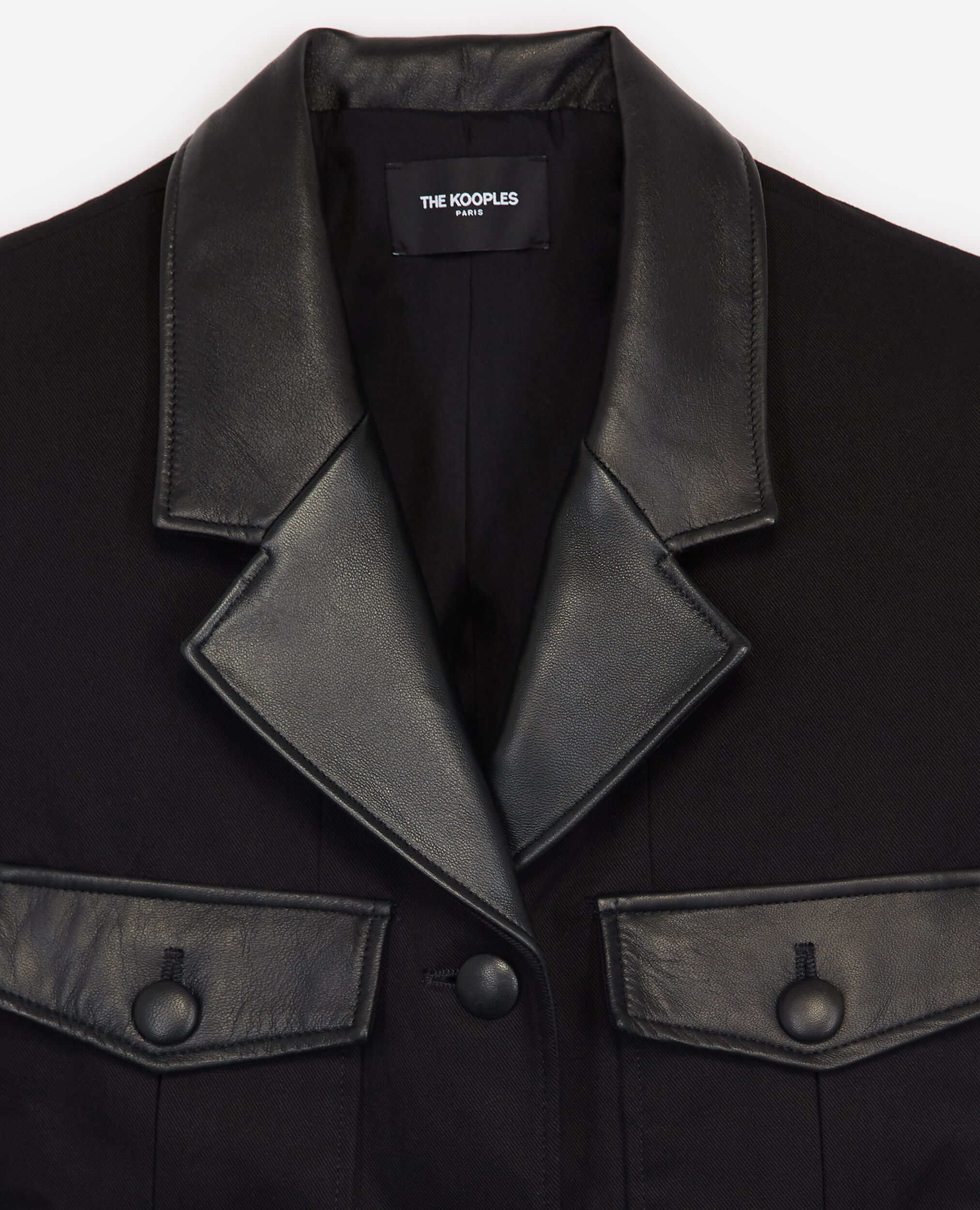 Black cotton jacket with pockets and leather, BLACK, hi-res image number null