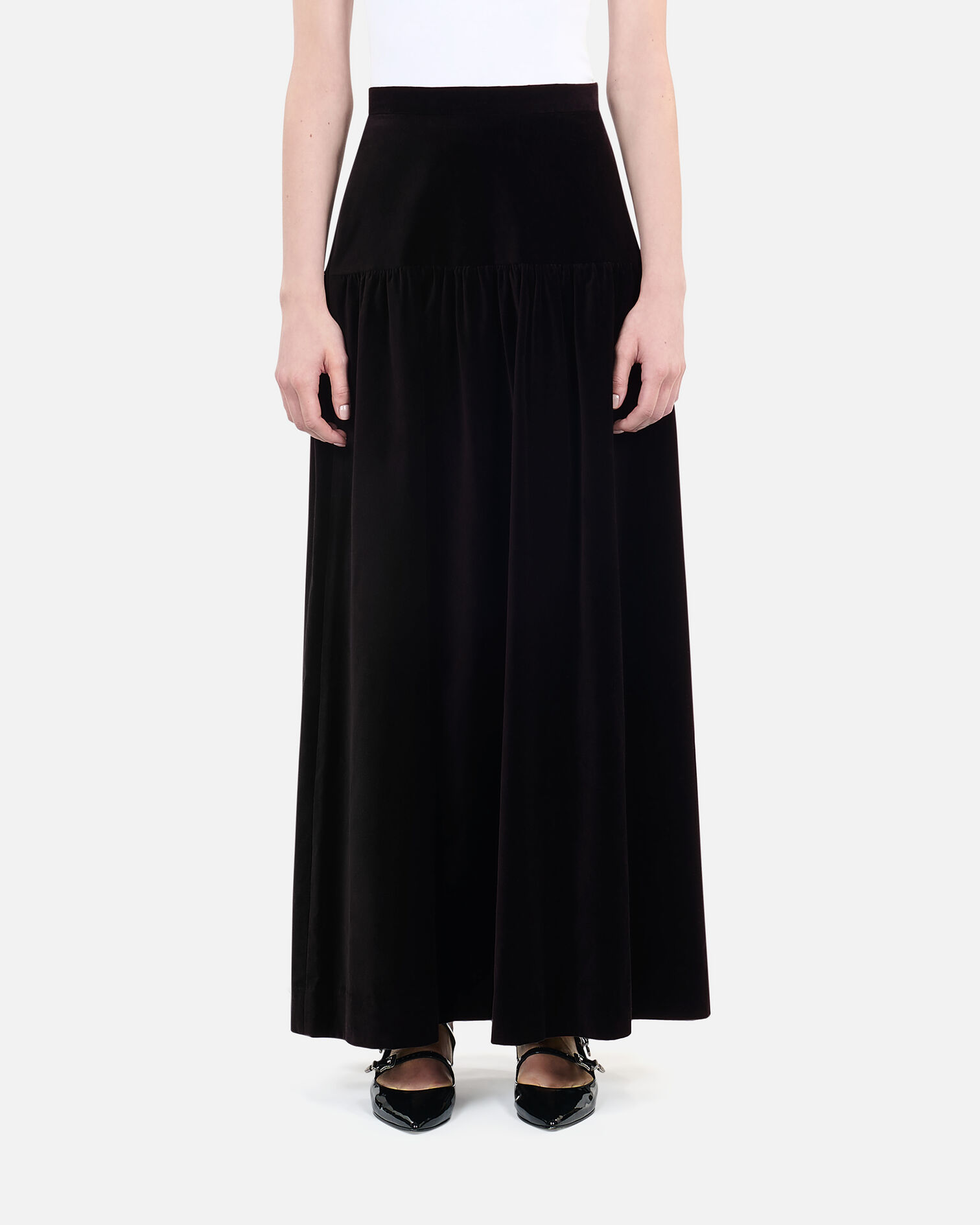 Black velvet long skirt, BLACK, hi-res image number null