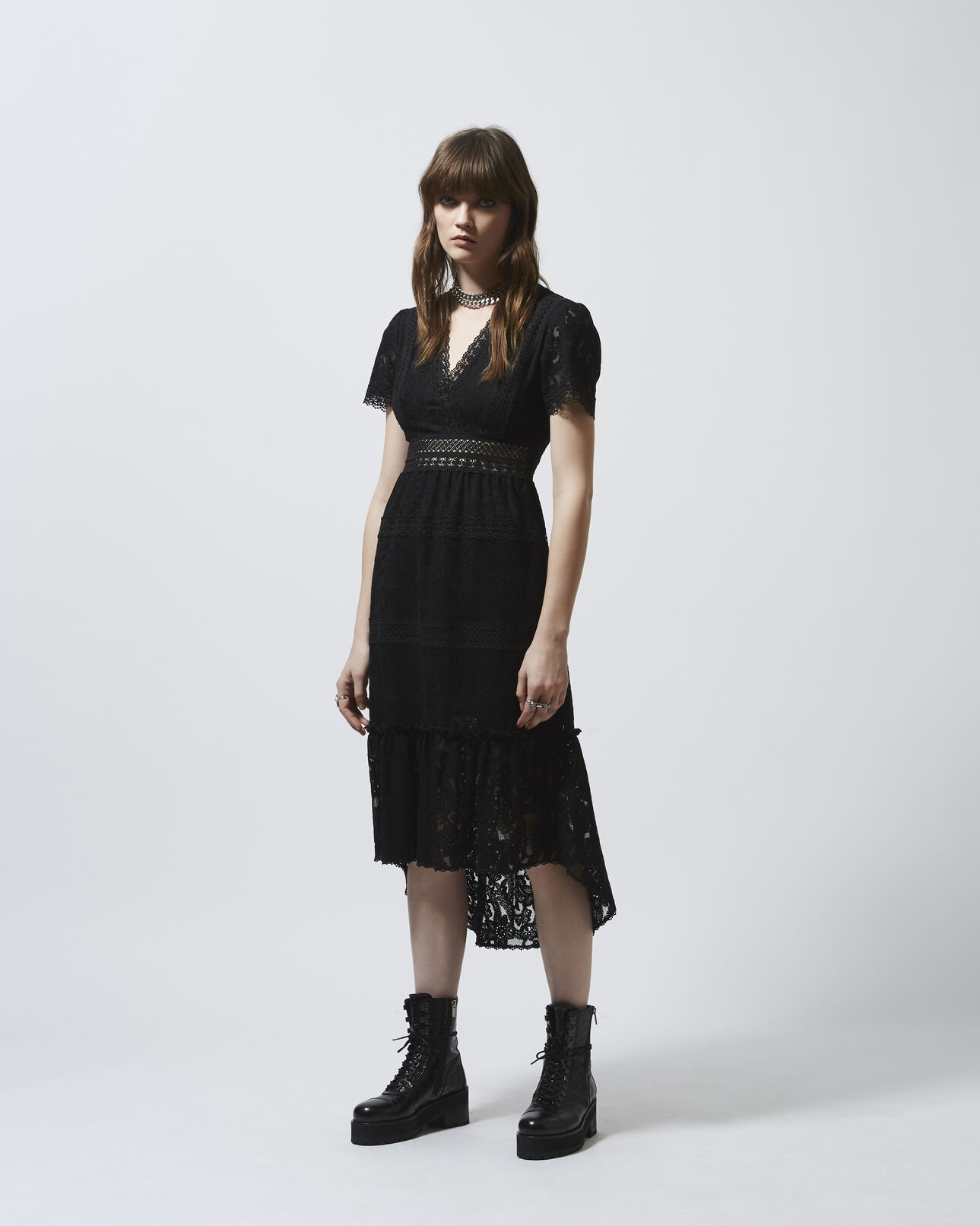 The Kooples FEMME BLACK robe longue en dentelle noire