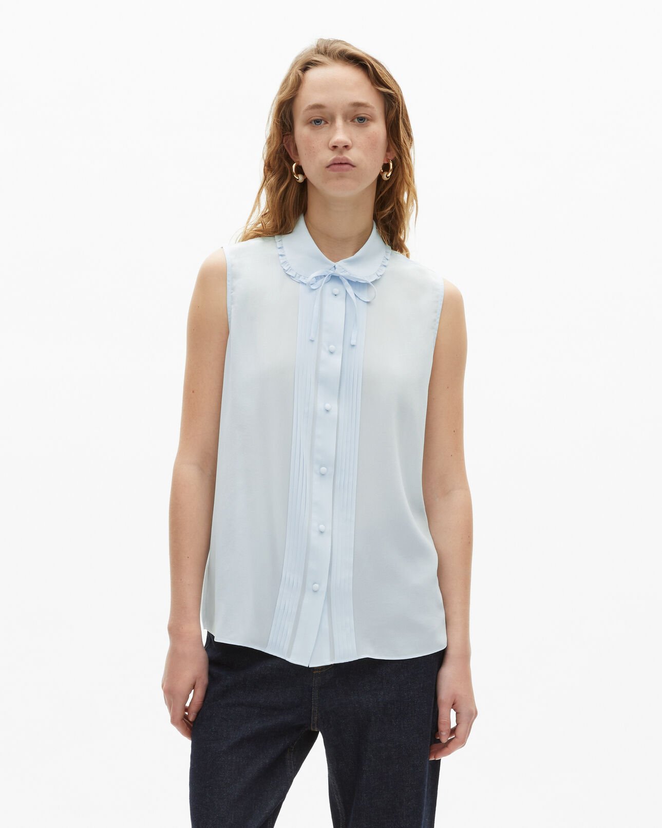 The Kooples FEMME BABY BLUE chemise sans manches en soie bleu clair