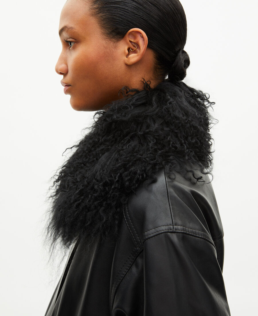 The Kooples F BLACK leather jacket with removable fur collar, black