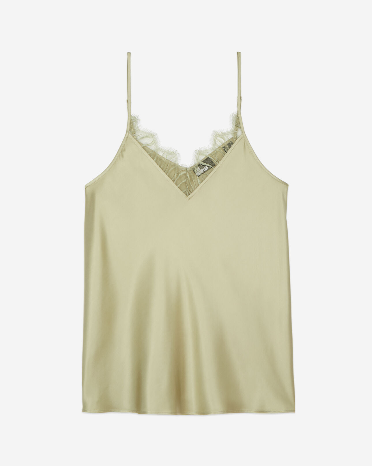 The Kooples WOMEN KAKI GREY light green camisole with lace