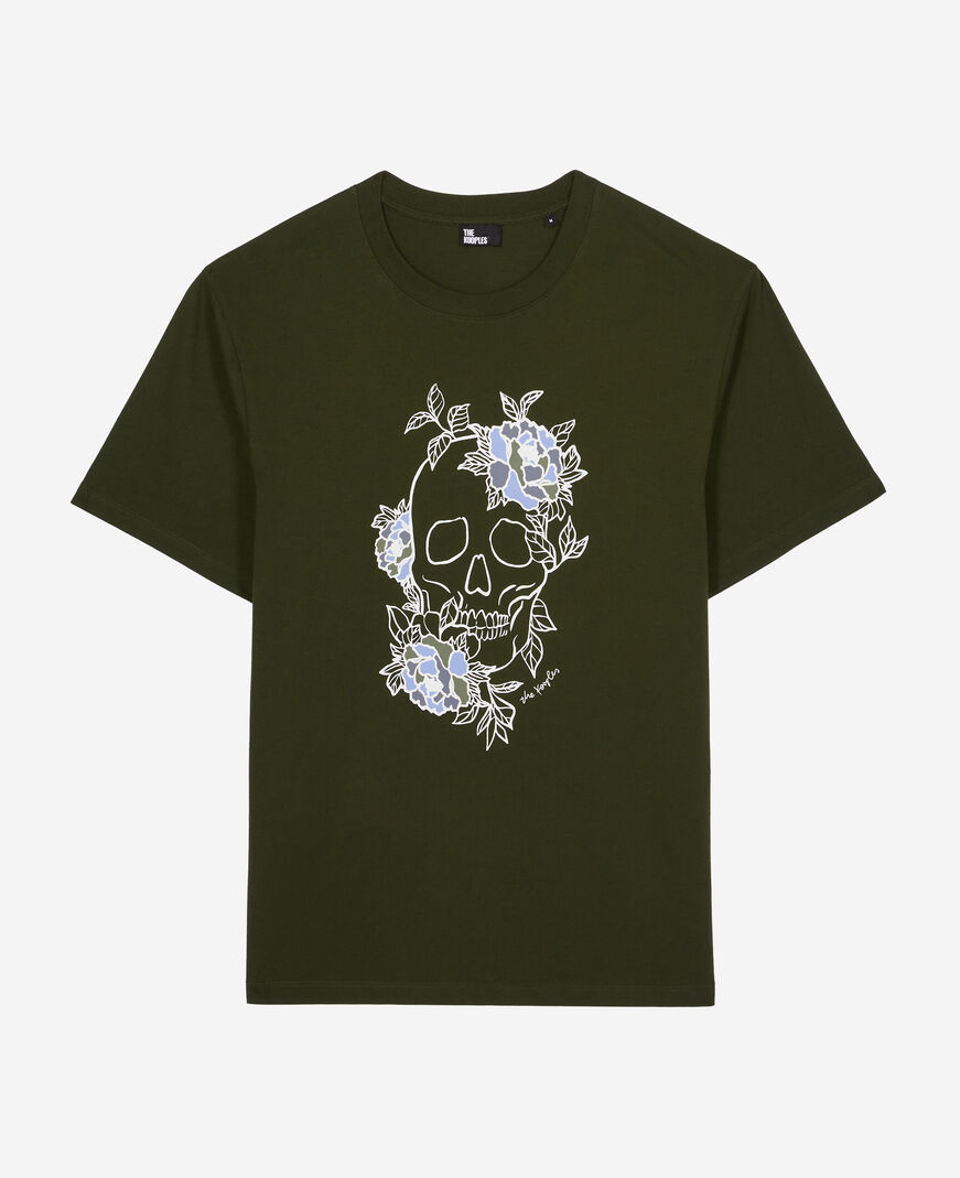 The Kooples HERREN DARK GREEN khakifarbenes herren-t-shirt mit siebdruck