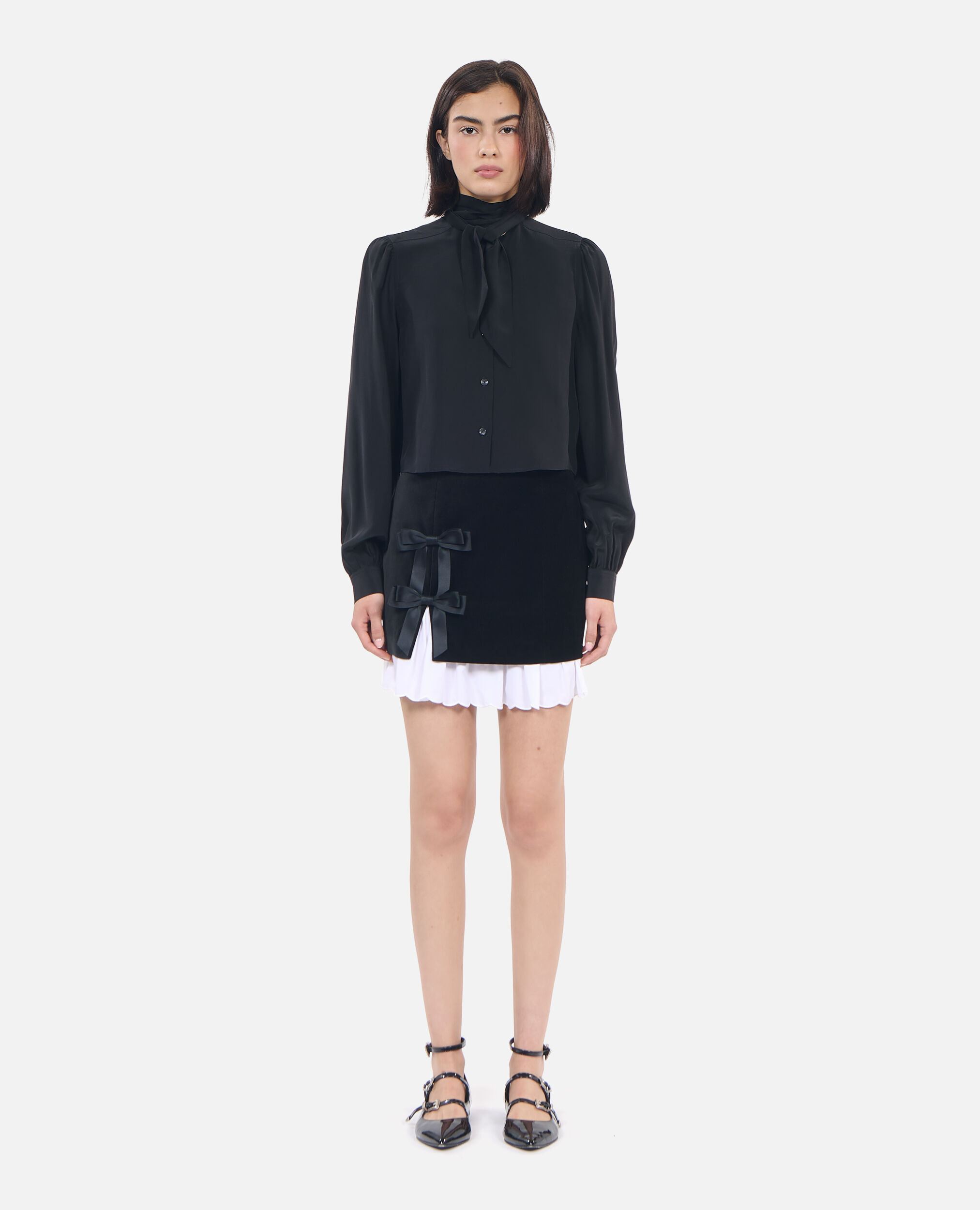 Short black silk shirt, BLACK, hi-res image number null
