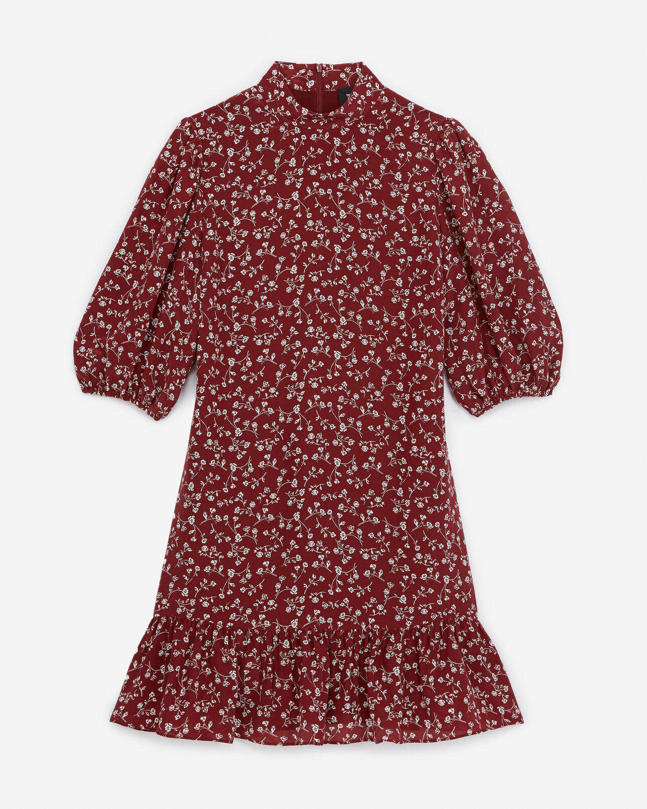 The Kooples FEMME BURGUNDY robe bordeaux col montant manche 3/4