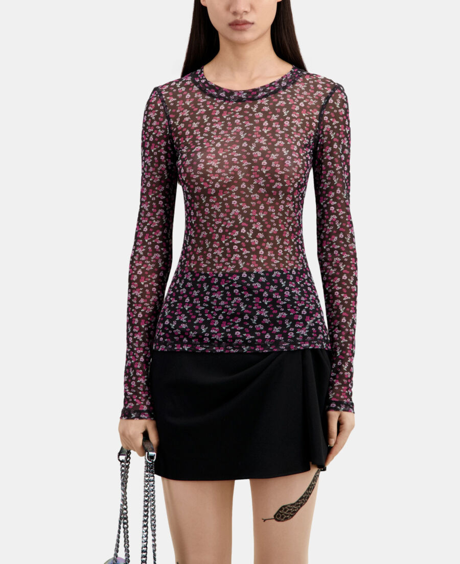 The Kooples FEMME BLACK / PINK t-shirt imprim&eacute;