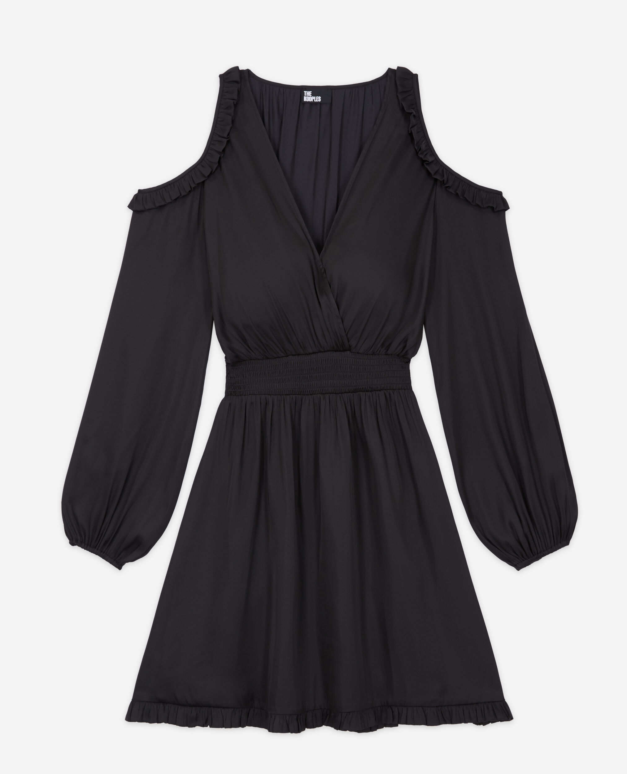 Schwarzes kurzes Kleid mit Rüschen, BLACK, hi-res image number null