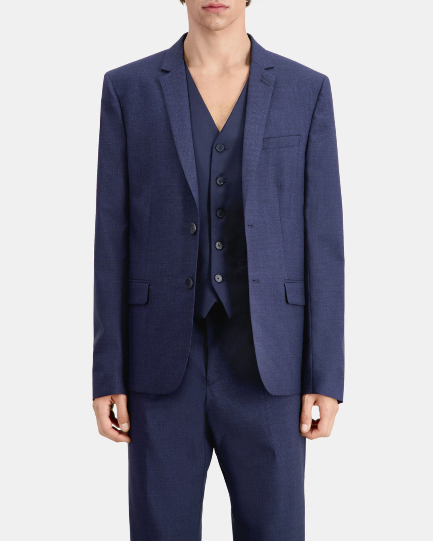 Navy blue micro-pattern wool suit jacket, NAVY / BLACK, hi-res image number null