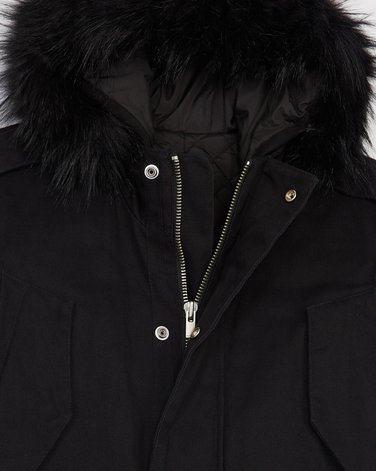 The Kooples H BLACK cotton twill parka with leather details