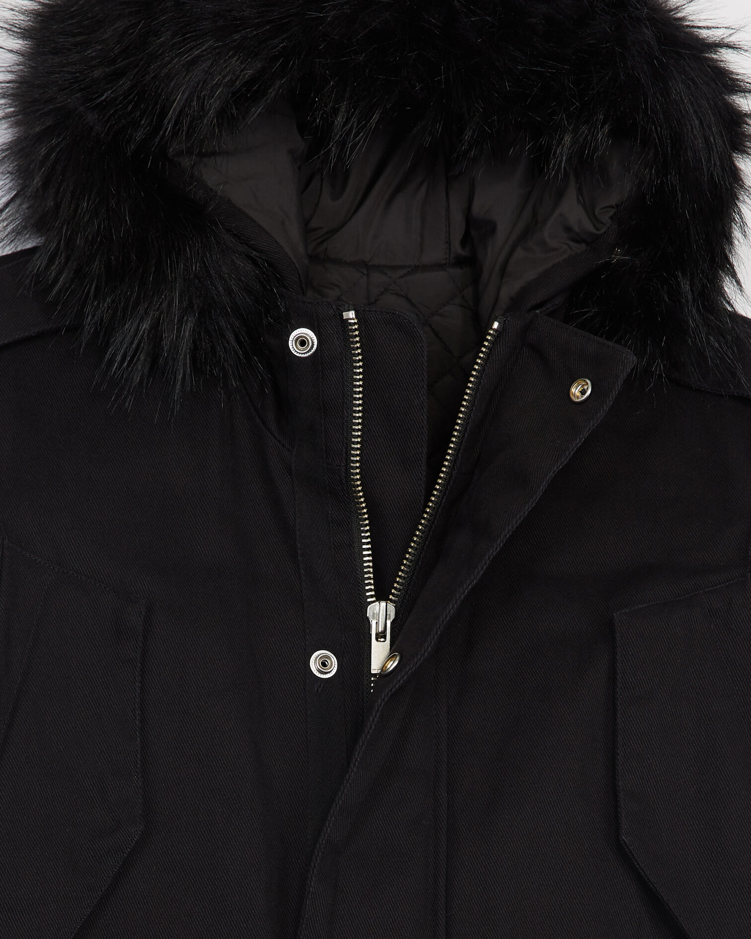 Cotton twill parka with leather details, BLACK, hi-res image number null