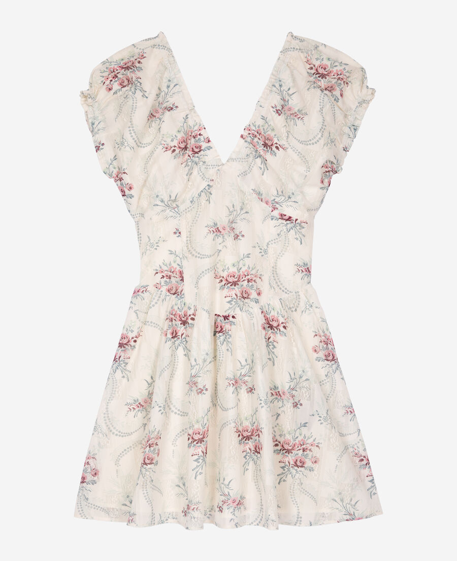 The Kooples WOMEN OFF WHITE / PINK short white floral print dress