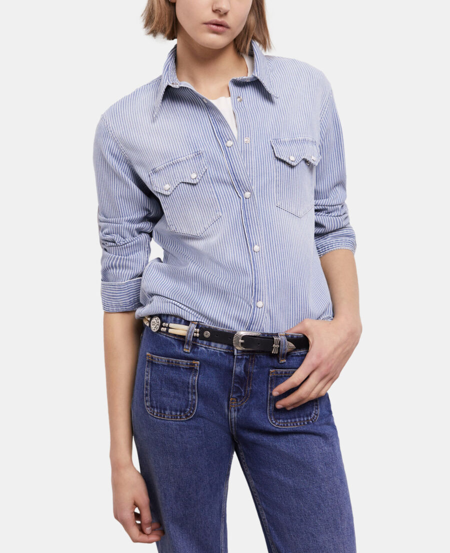 The Kooples WOMEN BLUE DENIM blue and white striped shirt