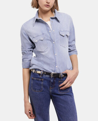 The Kooples WOMEN BLUE DENIM blue and white striped shirt