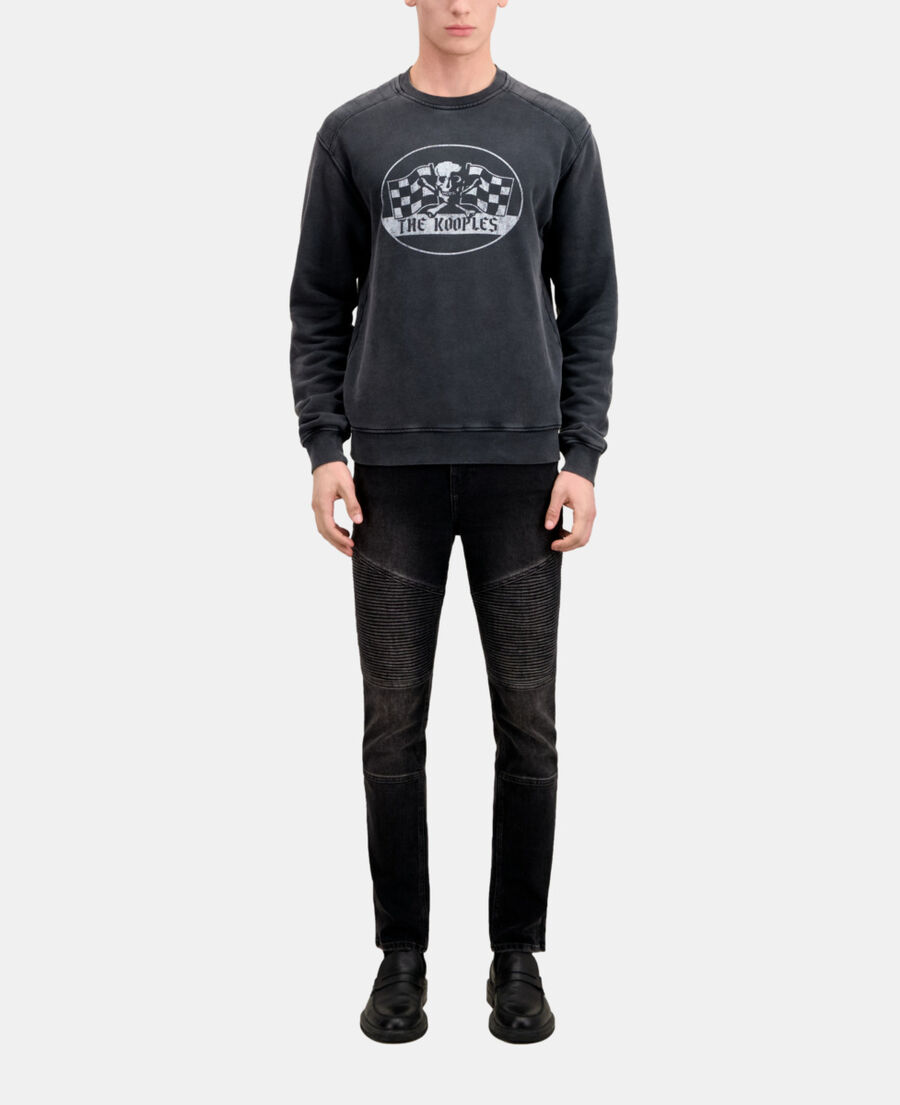 sweatshirt homme noir avec sérigraphie racing skull