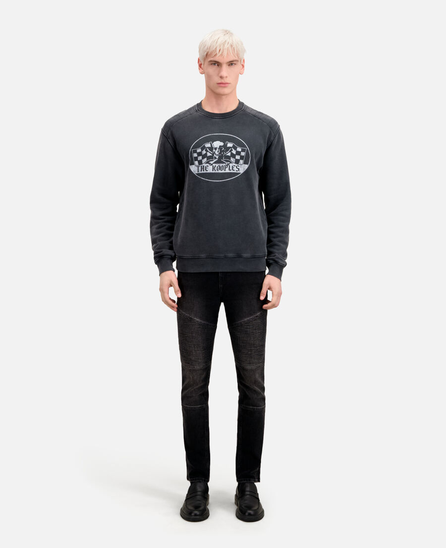 men's black sweatshirt with racing skull serigraphy