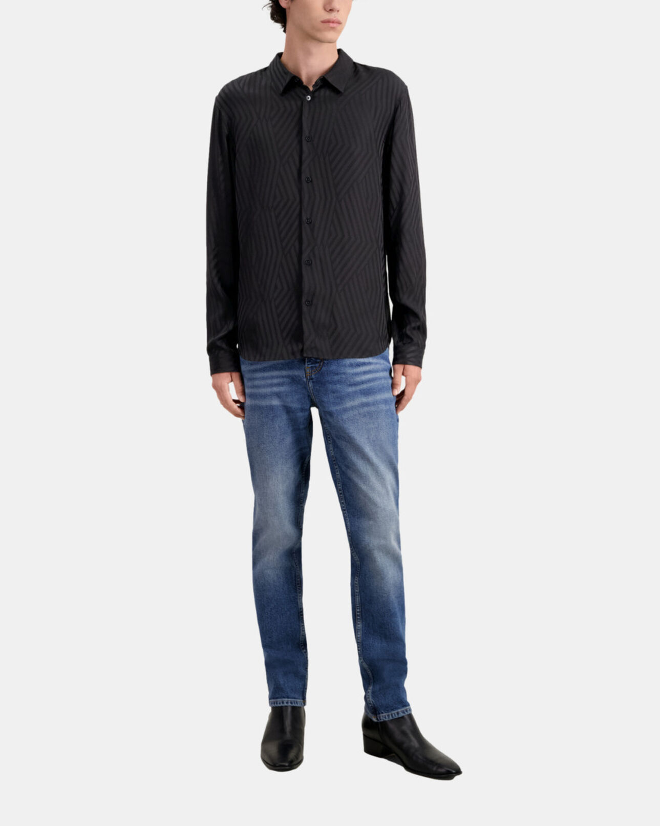 The Kooples MEN BLACK black geometric jacquard shirt