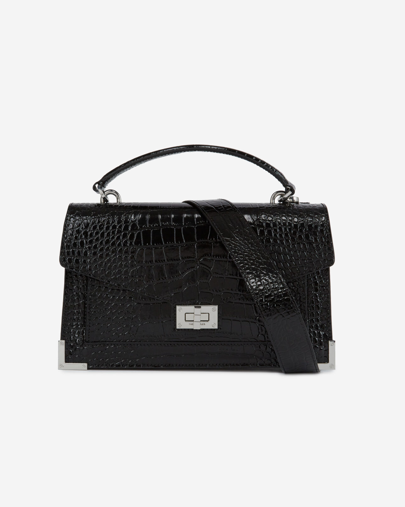 The Kooples WOMEN BLACK medium print croco emily bag in black