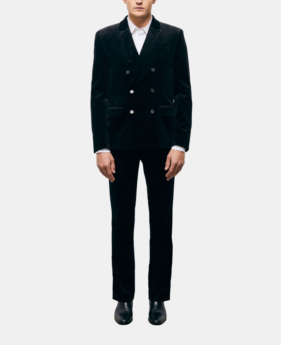 black velvet double-breasted suit jacket