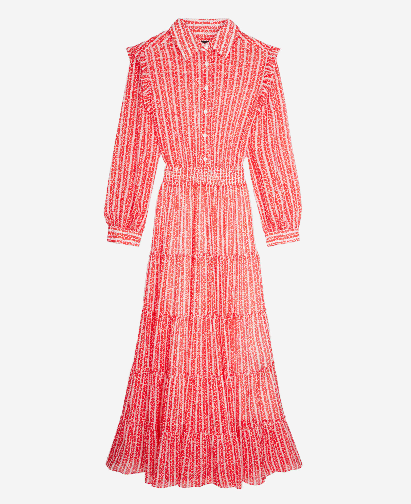 The Kooples MUJER RED WHITE vestido largo estampado volantes