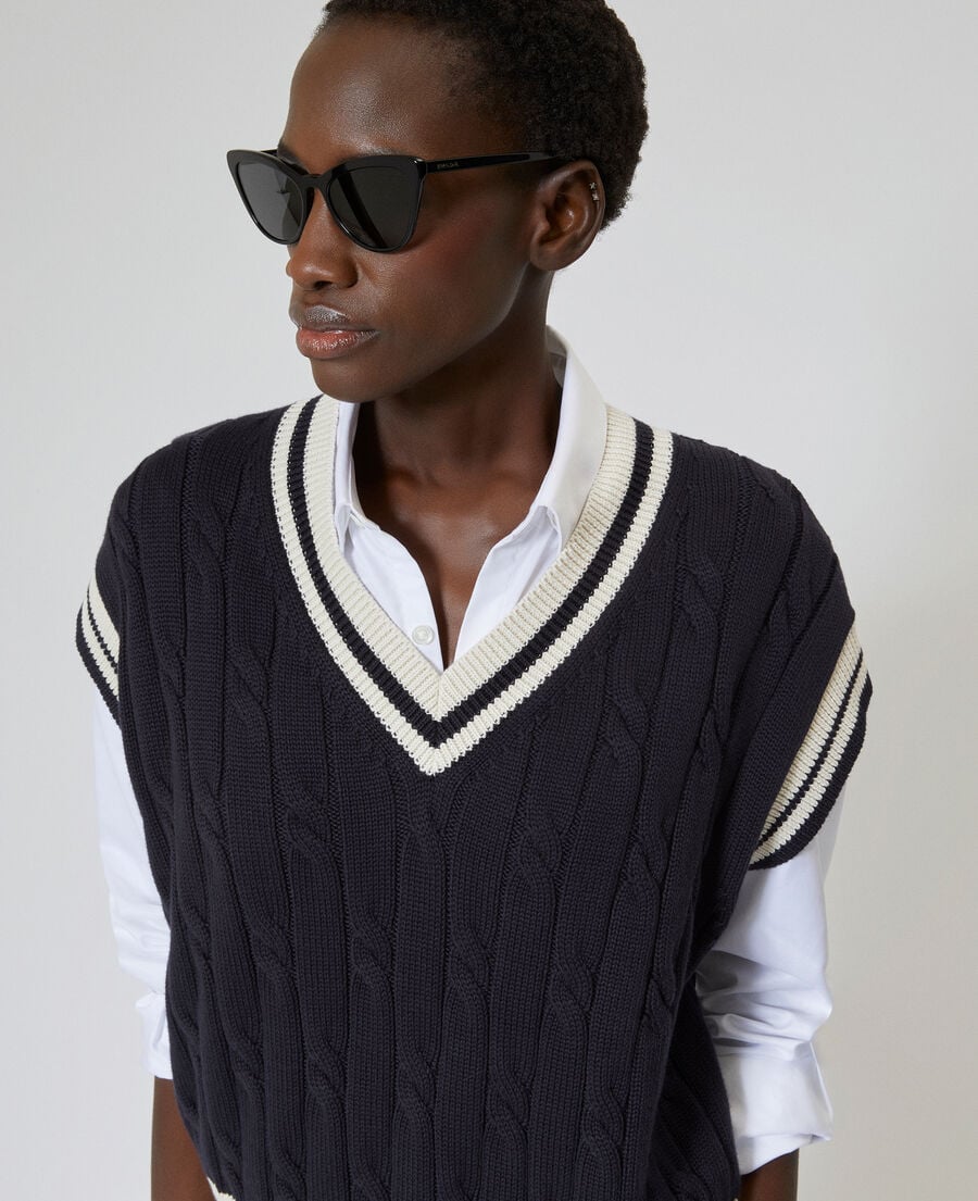 The Kooples F NAVY ECRU sleeveless navy cotton sweater