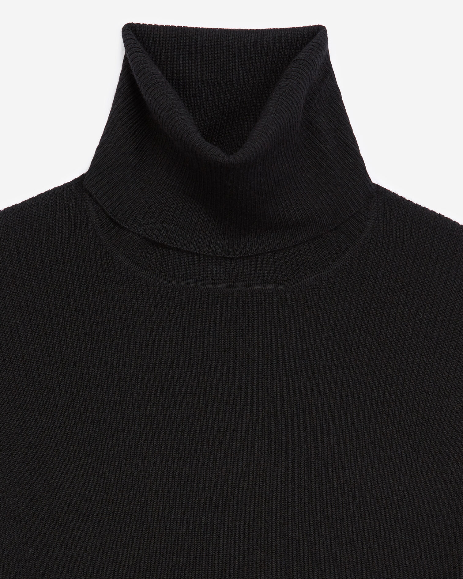 Fitted black merino wool sweater, BLACK, hi-res image number null