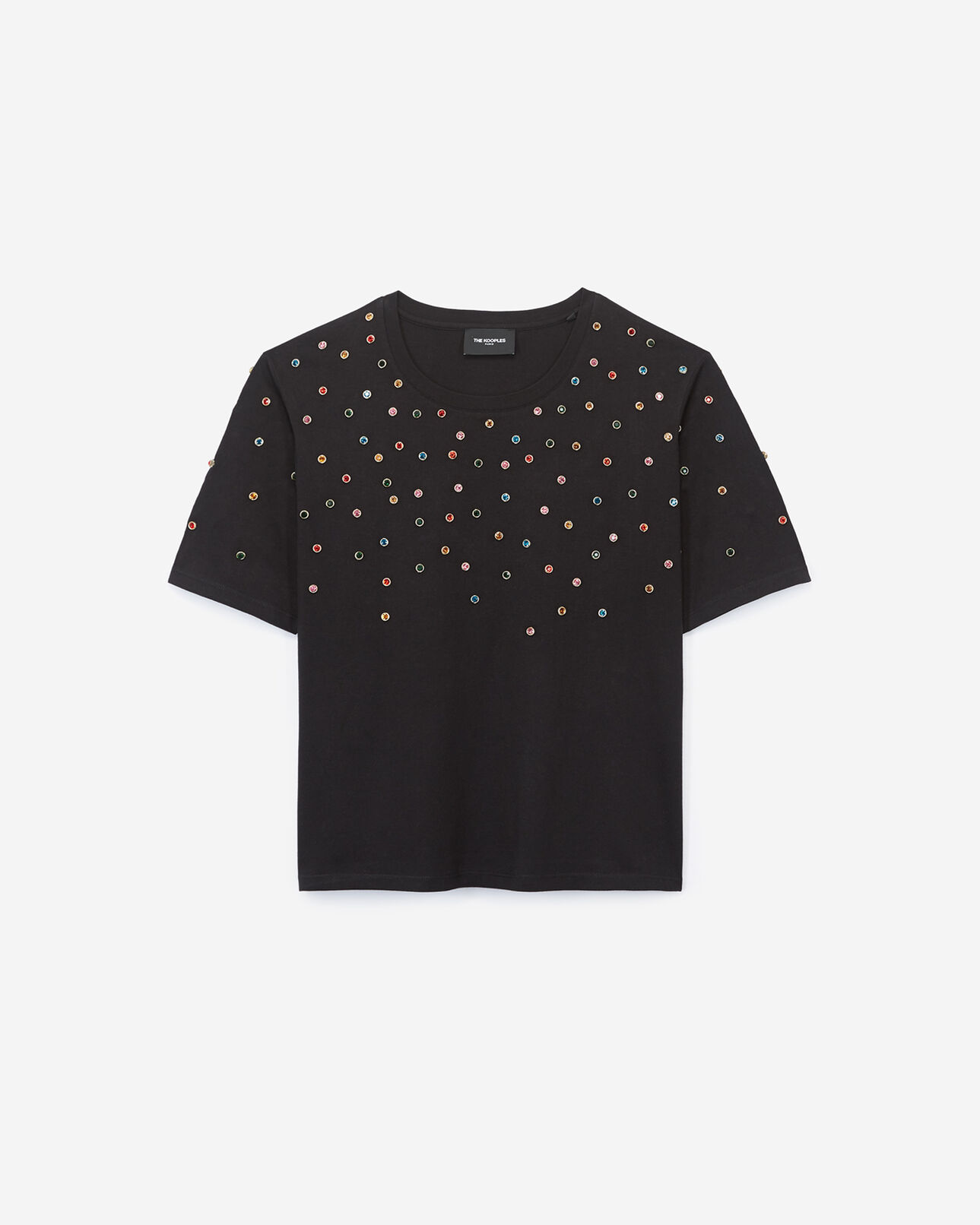 The Kooples MUJER BLACK camiseta rockera negra con strass bordados