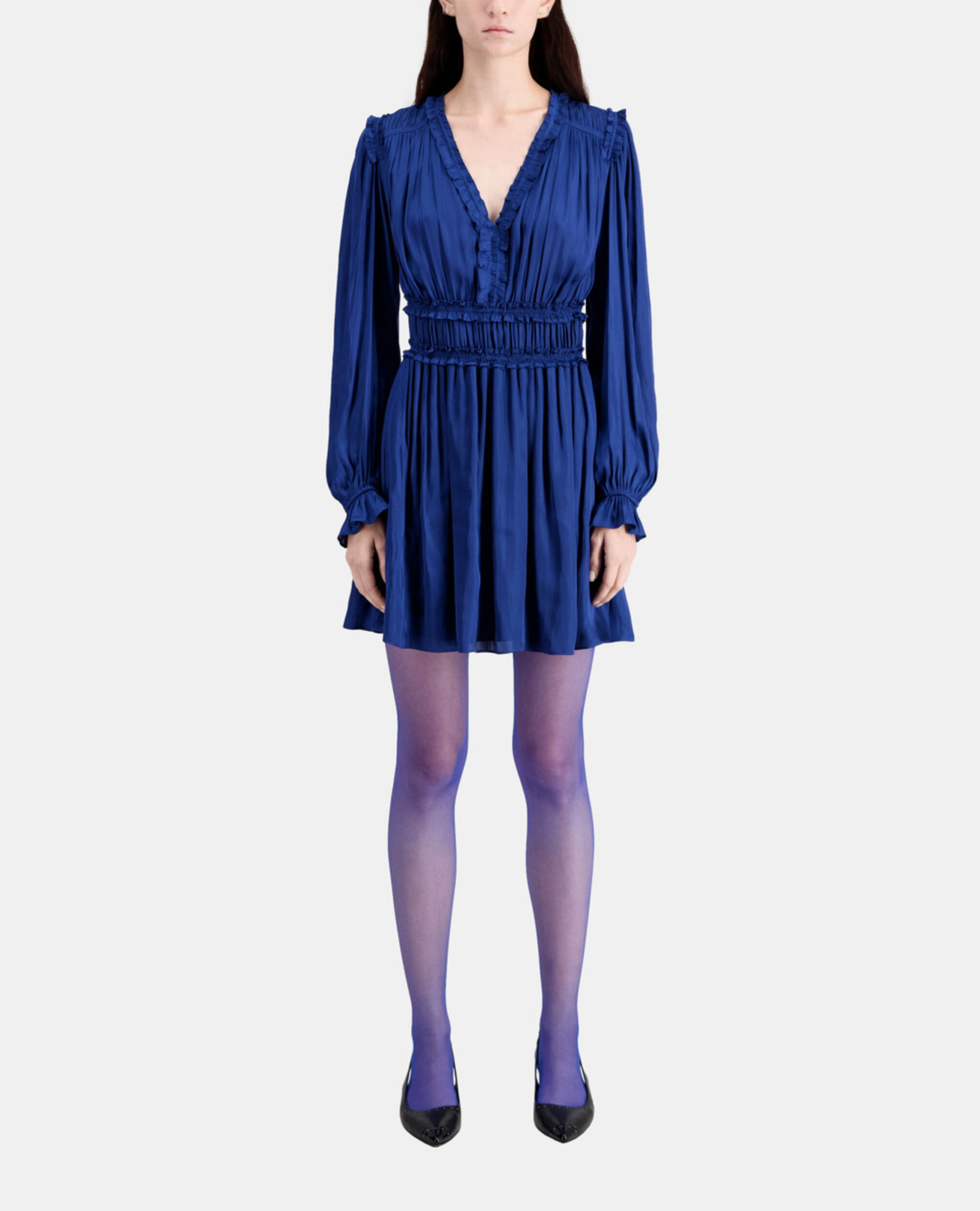 Blaues kurzes Kleid mit Raffungen, NAVY, hi-res image number null