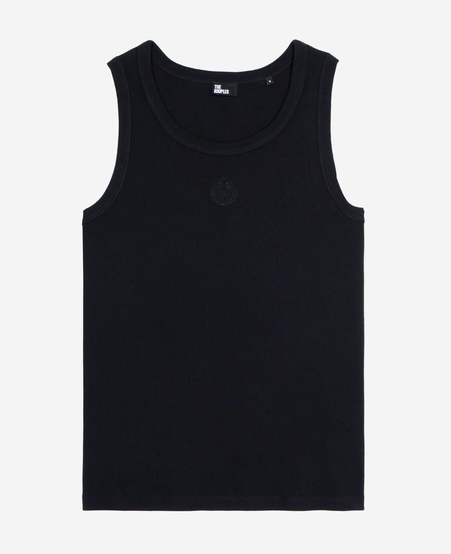 The Kooples H BLACK WASHED tank top with black coat-of-arms embroidery