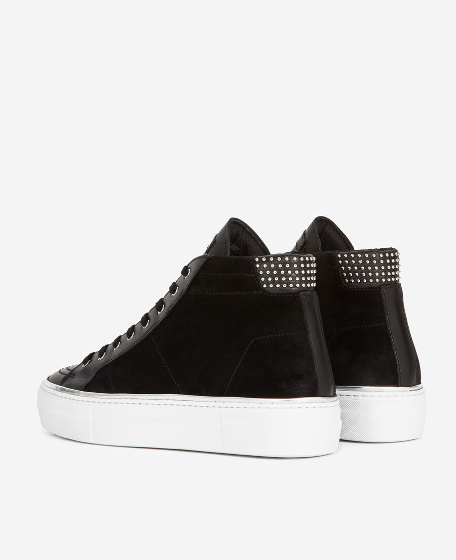 black high-top sneakers with suede