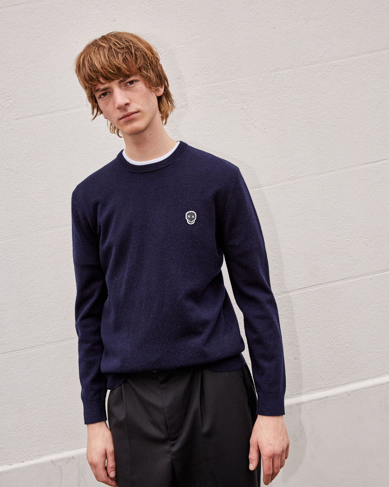 The Kooples HOMME DARK NAVY pull cachemire bleu col rond