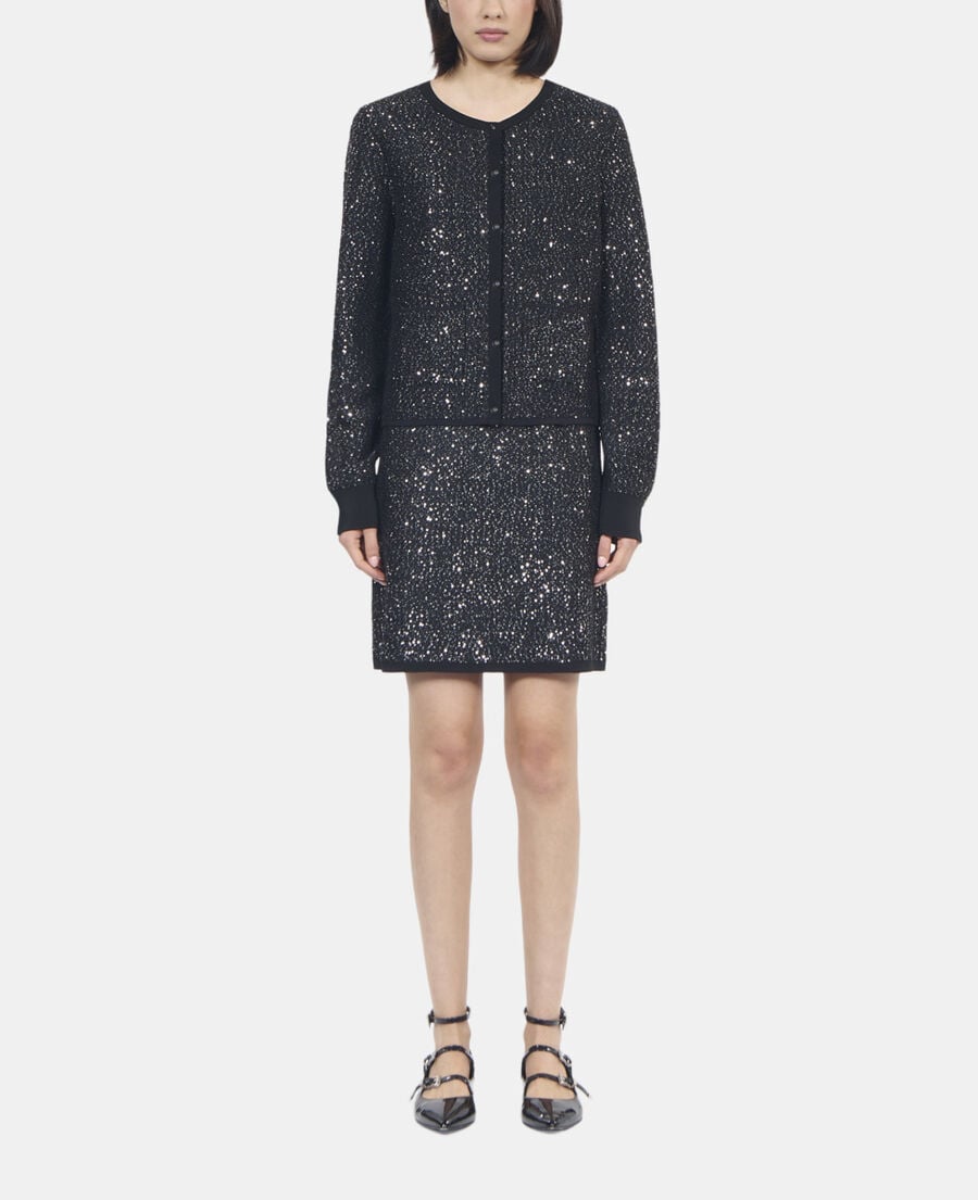 The Kooples DAMEN BLACK schwarze strickjacke mit pailletten