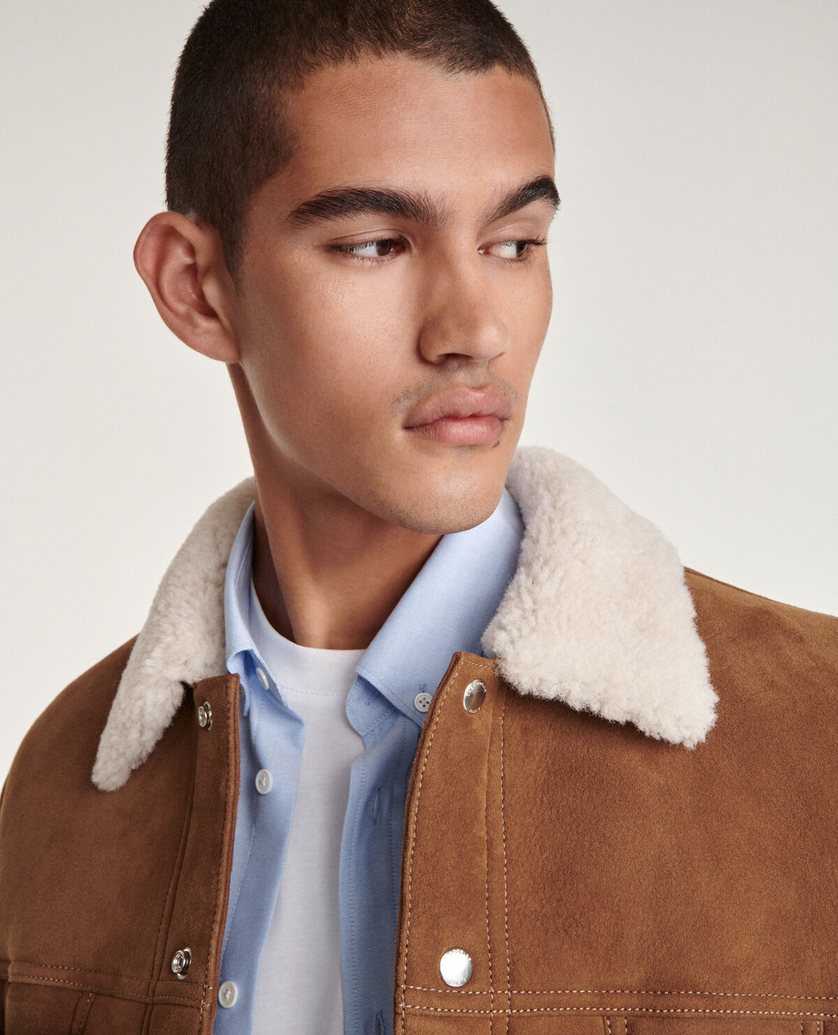 Beige suede jacket with sheepskin collar The Kooples