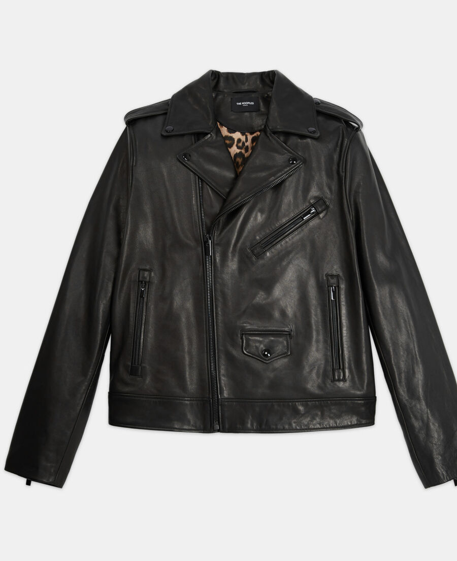 leather jacket with leopard print lining