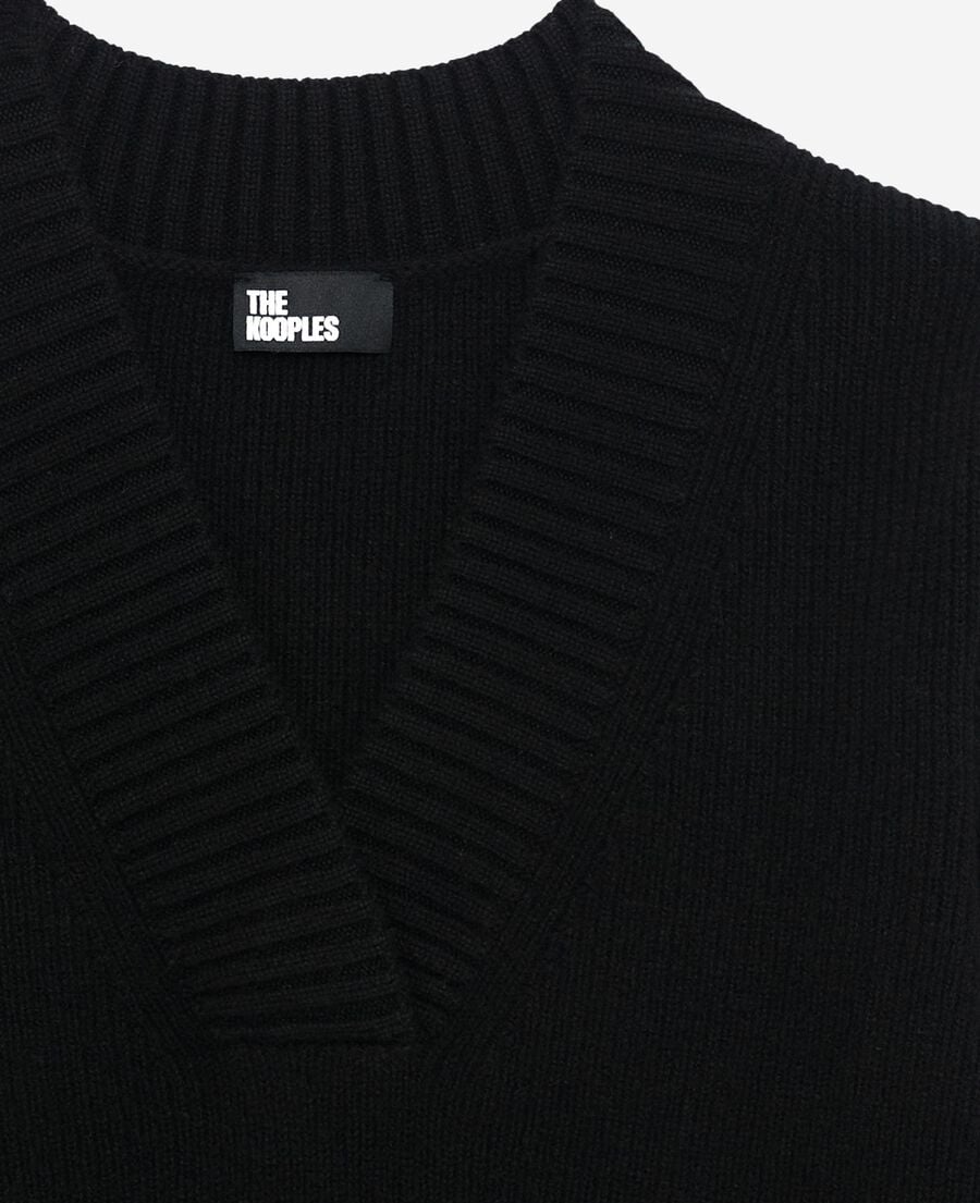 The Kooples DAMEN BLACK pullover mit v-ausschnitt aus merinowolle schwarz