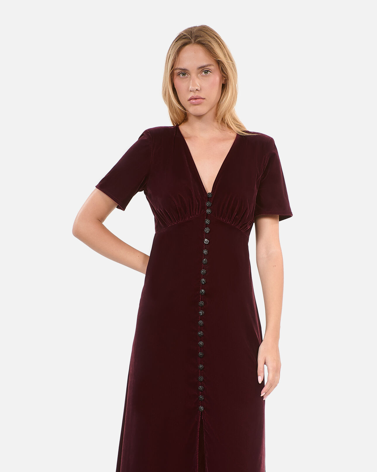 The Kooples WOMEN BURGUNDY long burgundy velvet dress