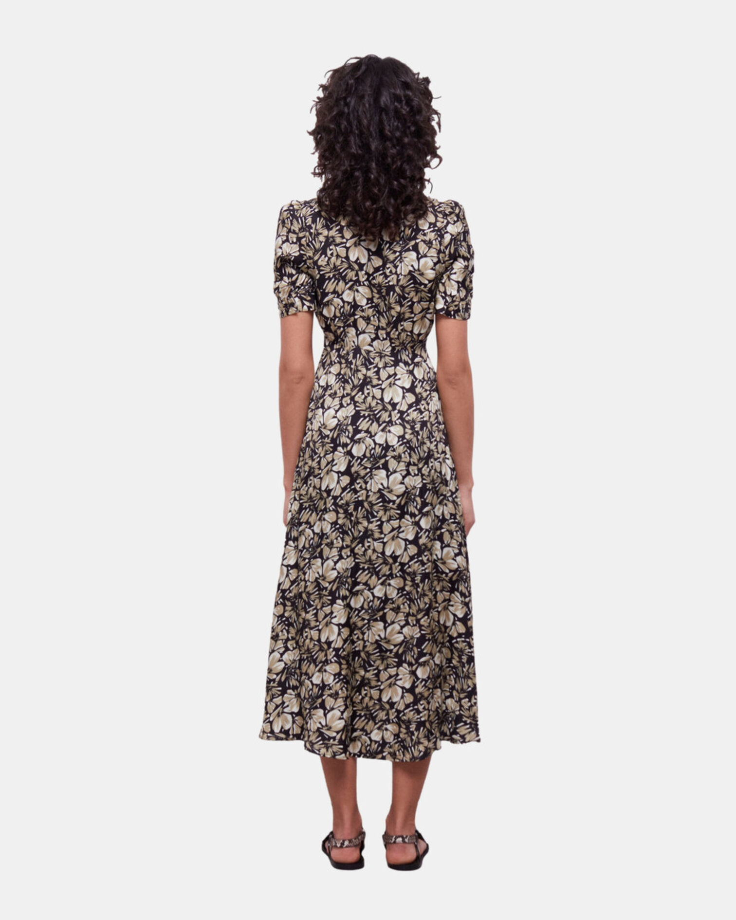 Long printed dress with buttons, BLACK BROWN, hi-res image number null