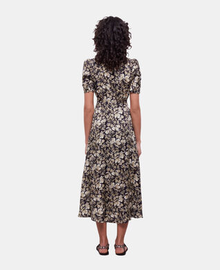 The Kooples WOMEN BLACK BROWN long printed dress with buttons