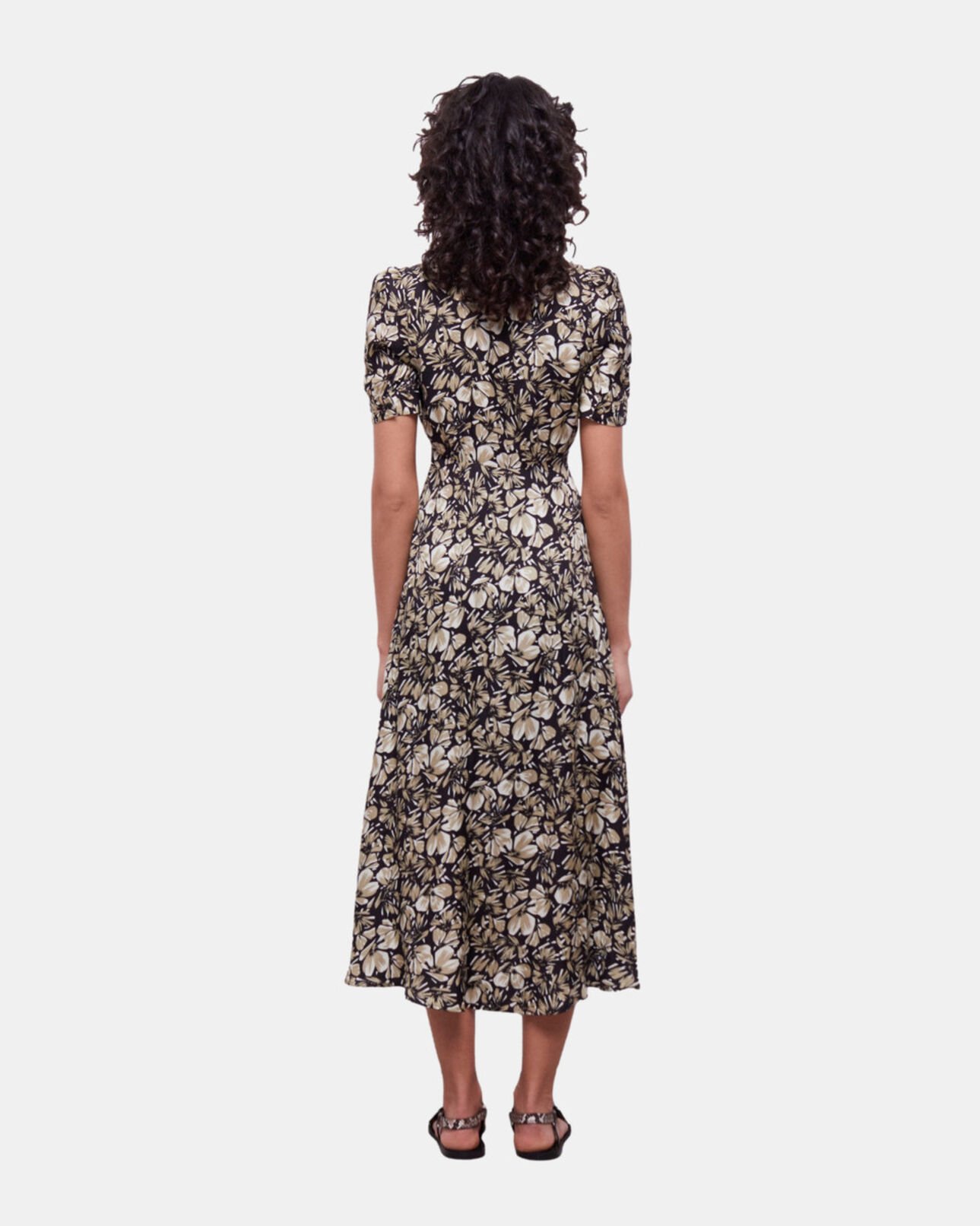 The Kooples WOMEN BLACK BROWN long printed dress with buttons
