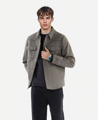 The Kooples HOMME BROWN blouson style surchemise pied de poule marron et écru
