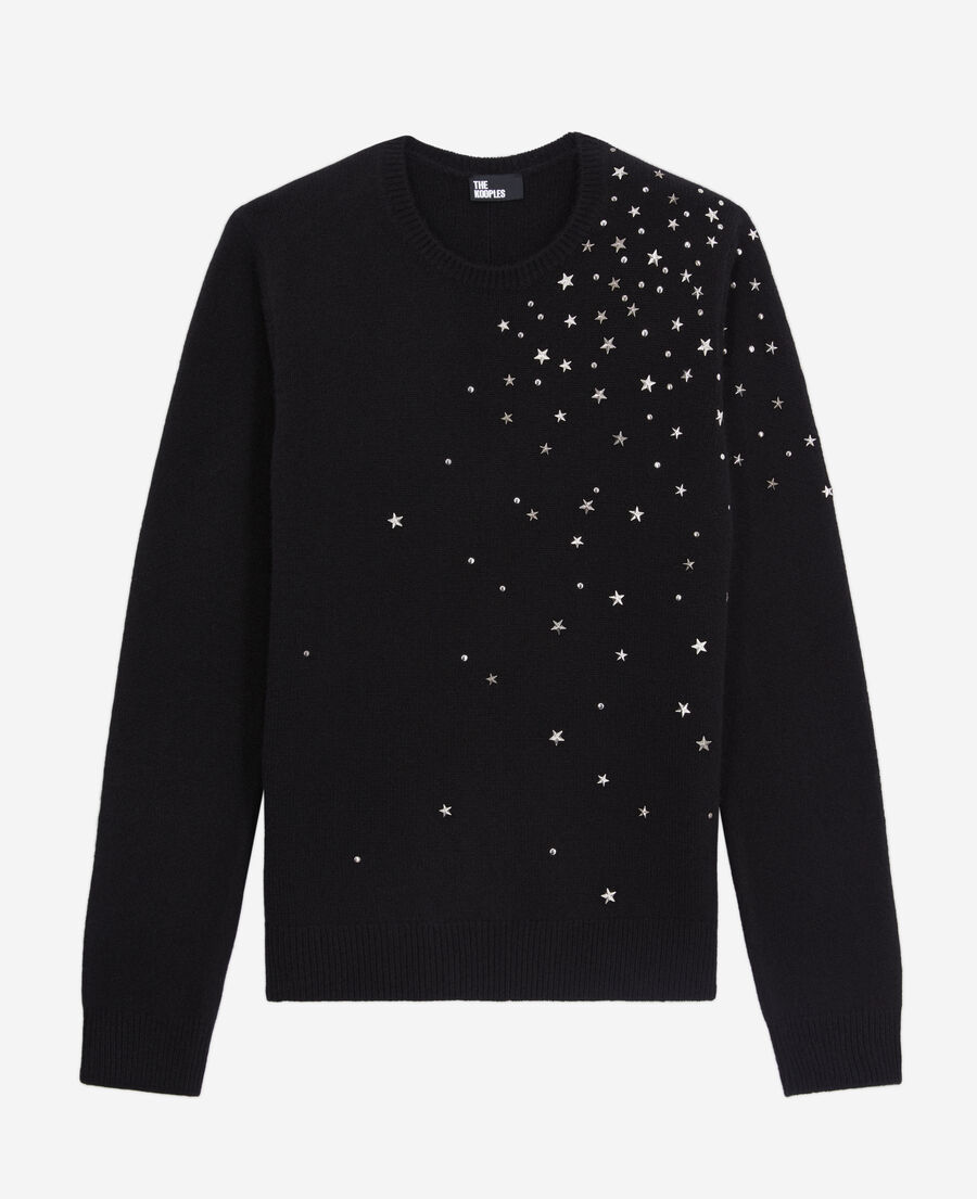 pull noir en mélange de cachemire avec étoiles