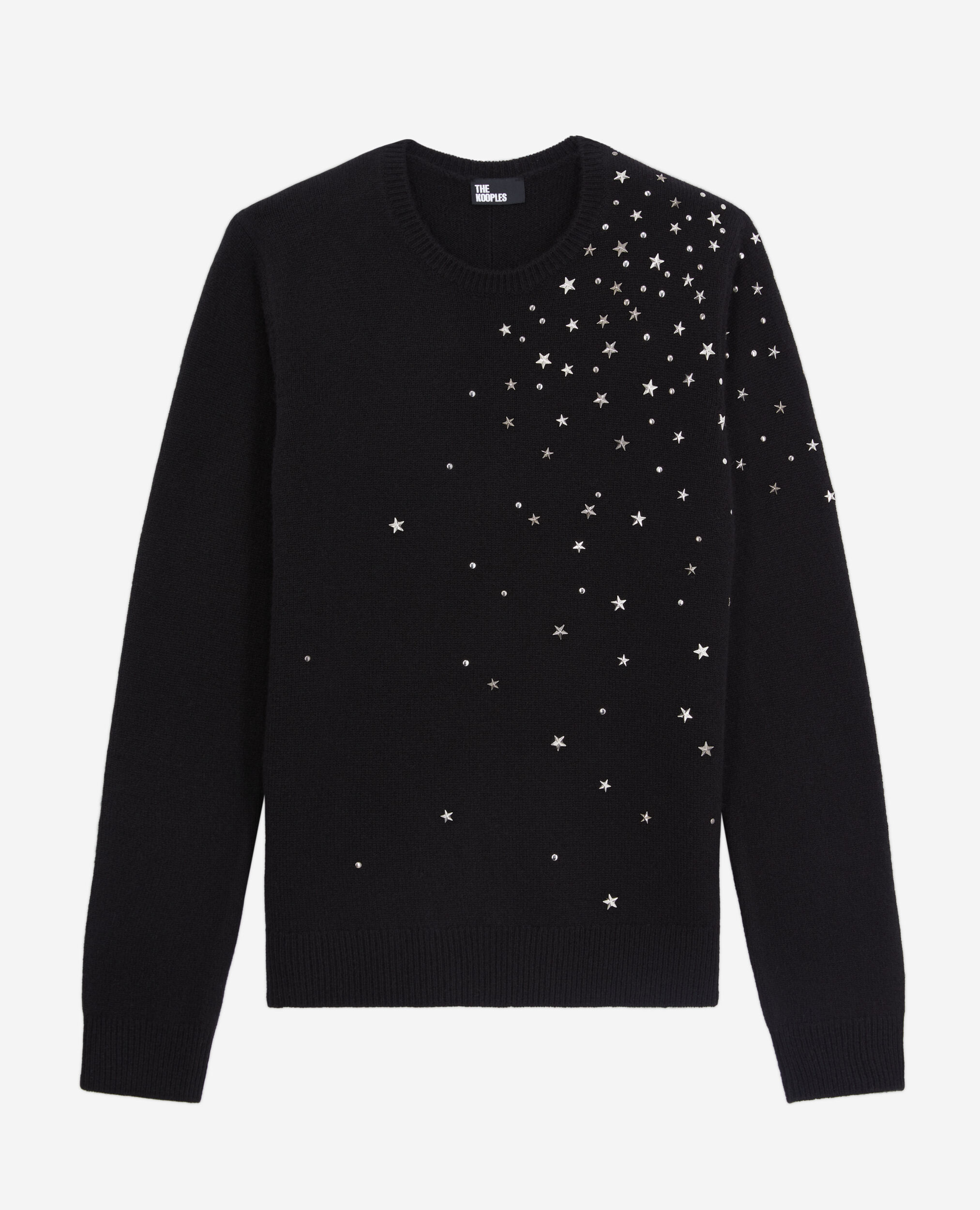 Pull noir en mélange de cachemire avec étoiles, BLACK, hi-res image number null