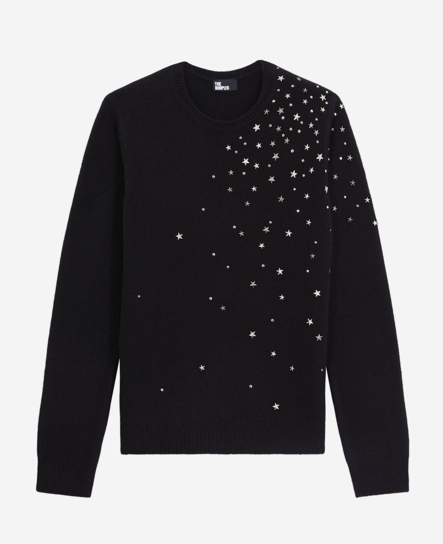black cashmere blend sweater with stars