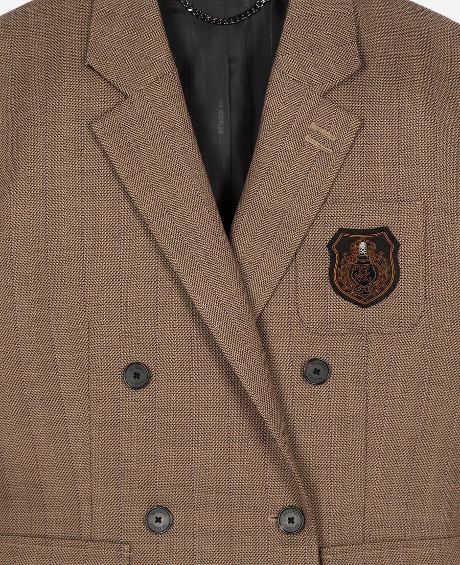 The Kooples F CAMEL double-breasted wool suit jacket with camel crest
